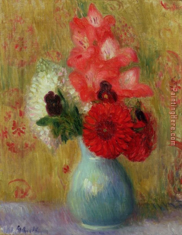 William James Glackens Floral Arrangement in Green Vase
